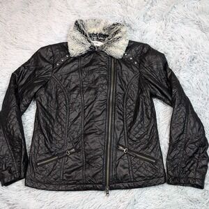 Lana‎ Lee Jacket Womens S Black Faux Leather Coat Moto Asymmetrical Zip Up Punk